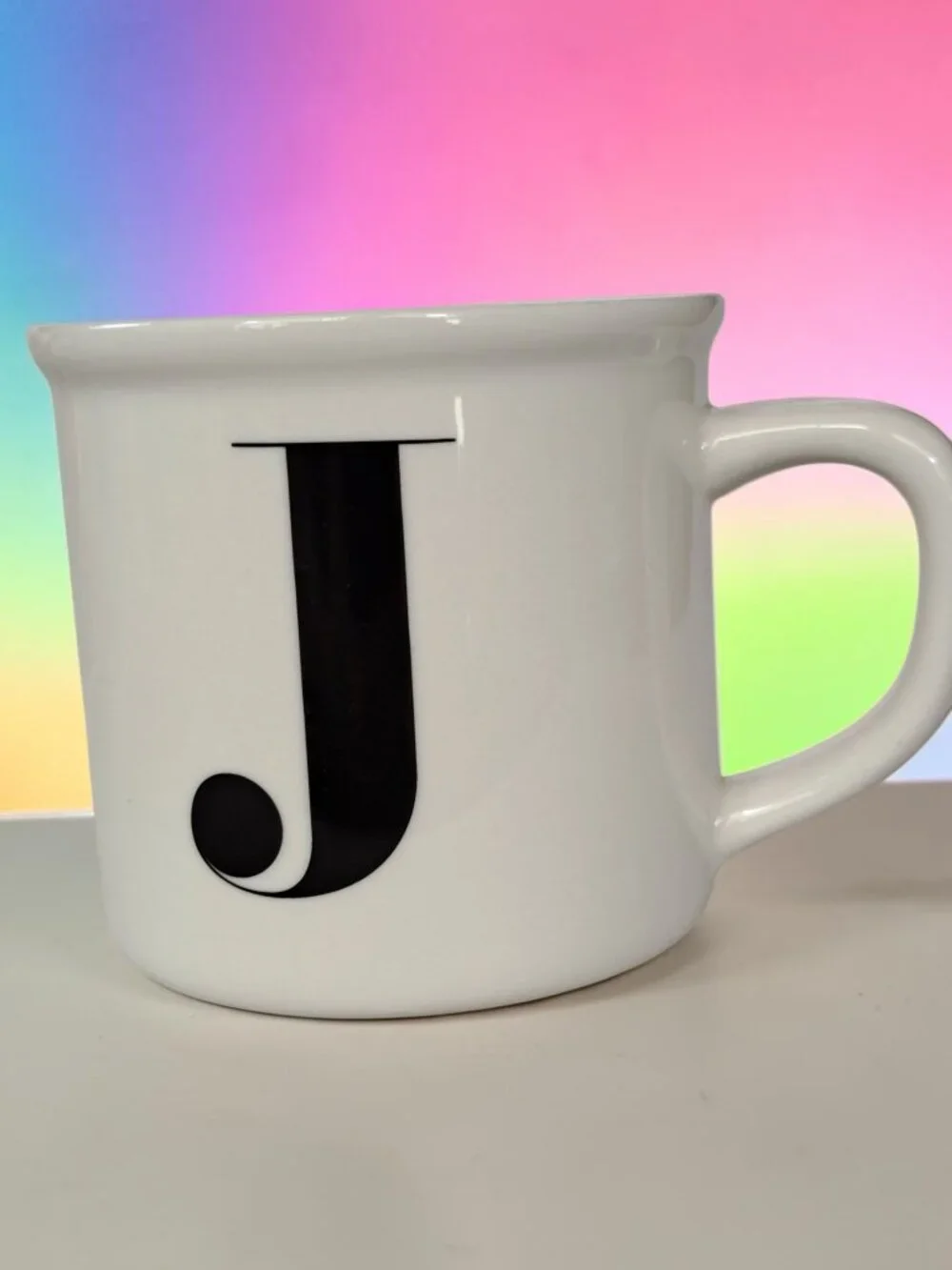 Vintage Pottery Barn Monogram “J” Letter Alphabet White Coffee Tea Mug